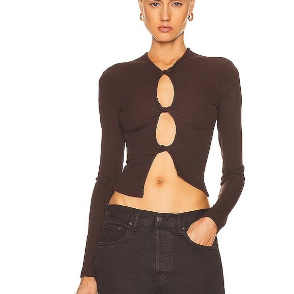 Christopher Esber Chocolate Brown Long-Sleeve Cutout Crop Top